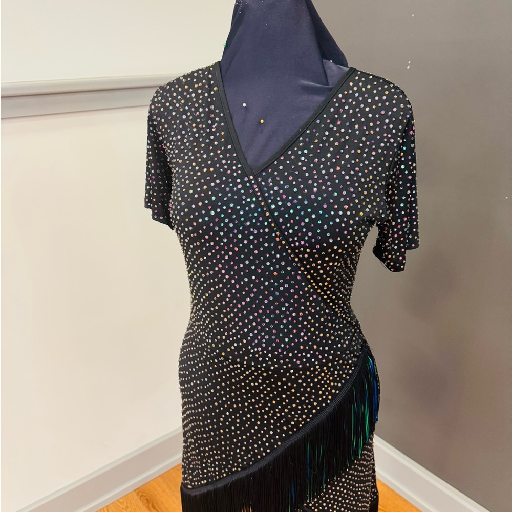 Black Latin/ rhythm Dress with Fringe